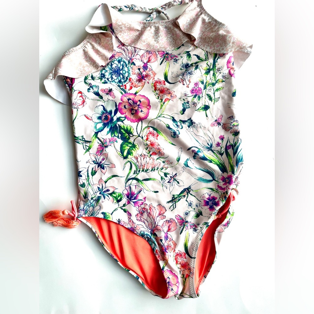NEXT Direct Floral Print Swimsuit with Orange Accents
